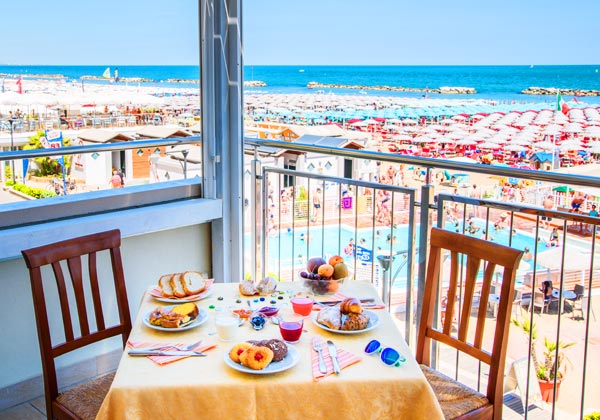 Breakfast on terrace facing the sea